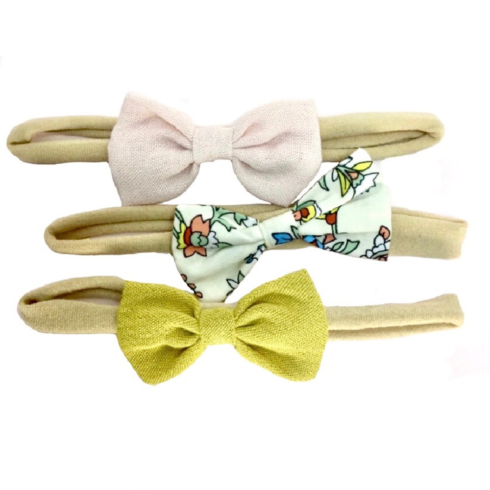 Girl's Pink, Floral & Mustard Yellow Stretchy Bow Headbands Variety 3 Pack Set
